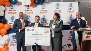 SWAKOPMUND, 01 September 2025 - Francois Orlam was crowned the winner of the third edition of the Namibia Revenue Agency (NamRA) Talks competition during the final round held in Swakopmund on Monday evening. (Photo by: Isabel Bento) NAMPA