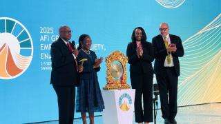 SWAKOPMUND, 04 September 2025 - Finance Minister Erica Shafudah, Bank of Namibia Governor Johannes !Gawaxab, Alliance for Financial Inclusion Chief Executive Officer Dr Alfred Hannig and Governor of the National Bank of Rwanda and incoming AFI Board Chair Soraya Hakuziyaremye at the opening of the the official opening of the 2025 Alliance for Financial Inclusion (AFI) Global Policy Forum (GPF) at Swakopmund. (Photo by: Isabel Bento) NAMPA