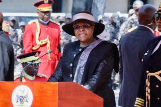 WINDHOEK, 06 September 2025 - President Netumbo Nandi-Ndaitwah pictured speaking at the late former defence chief Solomon Hawala’s funeral. (Photo: Namibian Presidency) NAMPA