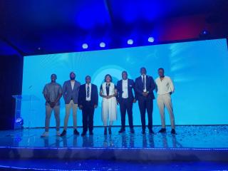 WINDHOEK, 19 SEPTEMBER - Minister of Information and Communication Technology (ICT)  Emma Theofelus (pictured with MTC Managing Director Licky Erastus, Namibia Tourism Board (NTB) CEO Sebulon Chicalu, Communications Regulatory Authority of Namibia CEO, and other executives during the launch of MTC’s eSIM technology in Windhoek. (Photo: Molly Weyulu) NAMPA 