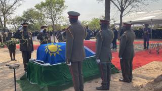 Laid to rest- The late war veteran and former Robben Island prisoner, Wilbard Sakaria Ihuhwa being laid to rest on Saturday
minoring at Onankali North Cemetery in a military funeral service style accorded on him by President Netumbo Nandi-Ndaitwah.

PHOTO: Max Henrich (NAMPA)