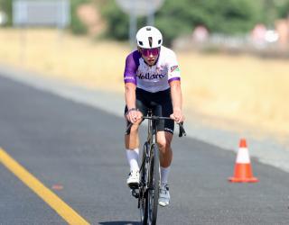WINDHOEK, 05 October 2025  – Junior cyclist Roger Suren while crossing the line in the A1 highway during the 26th edition of the Namibian Cycle Classic that saw over 500 riders, who competed across three categories: 25 kilometres (km), 60km, and 100km. Suren was crowned winner of the elite men's category. (Photo by: Hesron Kapanga) NAMPA
