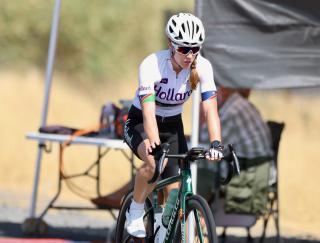 WINDHOEK, 05 October 2025  – Elite female cyclist Anri Greef while crossing the line in the A1 highway during the 26th edition of the Namibian Cycle Classic that saw over 500 riders, who competed across three categories: 25 kilometres (km), 60km, and 100km. Greef was crowned winner of the elite women's category. (Photo by: Hesron Kapanga) NAMPA
