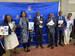 WINDHOEK, 13 October 2025 - The Minister of Health and Social Services, Dr Esperance Luvindao pictured with stakeholders at the launch of the Ministerial Strategic Plan 2025-2030 and the Universal Health Coverage (UHC) Policy Document in Windhoek. (Photo by: Edward Tenete) NAMPA 
