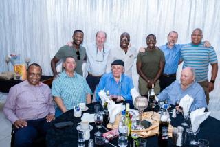 WALVIS BAY, 01 July 2024 - The late John Savva fondly known as “uncle Savva” photographed with some businessmen as well as some of the Golden Boys such as Chief Executive Officer of the Namibia Airports Company Bisey Uirab, former Fisheries and Marine Resources Minister Derek Klazen and Businessman Jose Bastos, after a meal and discussions around table 10 at the Atlantic Hotel. (Photo contributed) NAMPA