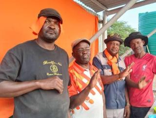 GOBABIS, 19 October 2025 - LPM candidate for Epukiro constituency Sandi Tjizameuva Tjaronda flanked by supporters (Photos: Contributed) NAMPA 