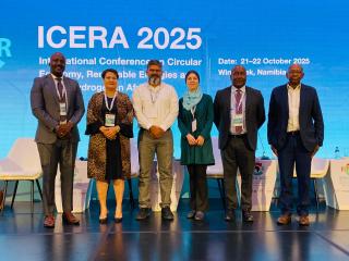 WINDHOEK, 21 October 2025 - Gaudentia Kröhne, the Deputy Minister of Industries, Mines and Energy (second from left) pictured with delegates during the third International Conference on Circular, Economy, Renewable Energies and Green Hydrogen in Africa (ICERA). (Photo by: Simsolia Kambonde) NAMPA