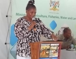 KATIMA MULILO, 27 October 2025 - Deputy Minister of Agriculture, Fisheries, Water and Land Reform, Ruth Masake speaks during the official launch of the five-year National Sanitation and Hygiene Strategy. (Photo by: Michael Mutonga Liswaniso) NAMPA