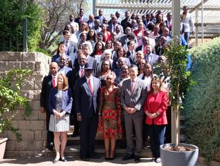 WINDHOEK, 06 November 2025 - NPC's Kaire Mbuende and development partners pose for a picture at the 2025 Development Partners Forum in Windhoek.(Photo by: Ali Negumbo) NAMPA