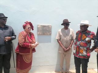 ETUNDA FARM, 07 November 2025 - Vice President, Lucia Witbooi (second from left) officially recieves the Etunda Farm Primary School on behalf of government as handed over by the late Founding President Sam Nujoma's son Sacky Nujoma (third from left) on Friday afternoon at Farm Etunda. (Photo by: Mulisa Simiyasa) NAMPA 