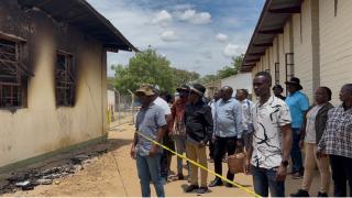NDIYONA, 10 November 2025 - Prime Ministers Elijah Ngurare and his delegation on Monday assessed the extent of the fire at Ndiyona Combined School hostel. (Photo by: Sawi Hausiku) NAMPA 