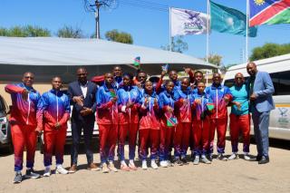 WINDHOEK, 11 November 2025 - Athletes representing the Namibia Deaf Sport Federation (NDSF) officials, commissioner and members of the Sport Commission posing for a picture during the team sending-off ceremony to Japan to compete in their maiden Deaflympics. (Photo by: Hesron Kapanga) NAMPA