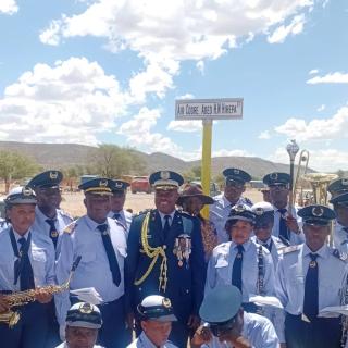 OPUWO, 13 November 2025 - Street renaming… Air Commodore Abed Hafeni Hihepa (centre) stands alongside colleagues during the street renaming ceremony in Opuwo on Wednesday, where he and three others were honoured with streets named in their recognition. (Photo by: Kaviveterue Virere) NAMPA.