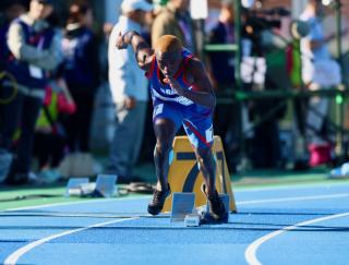 TOKYO, 17 November 2025 - Namibian sprinter with a hearing impairment Elifas Nghikevali leaving the starting blocks at the Komazawa Olympic Park General Sports Ground Athletic Field in Tokyo, Japan during the 400m heats at the 2025 Deaflympic Games. (Photo by: Hesron Kapanga) NAMPA