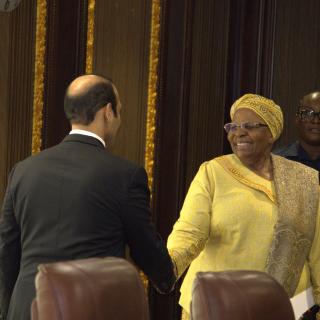 WINDHOEK, 20 November 2025 - President Netumbo Nandi-Ndaitwah welcoming the Minister of State Energy of Qatar Saad Sherida Al-Kaabi to State House (Photo: Andreas Thomas) NAMPA
