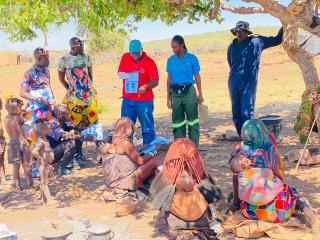 OPUWO, 24 November 2025- ECN Kunene Region Voters Education Officer, Santos Muhenje engages community members during an ECN voter education session in Kunene Region. (Photo: Electoral Commission of Namibia) NAMPA