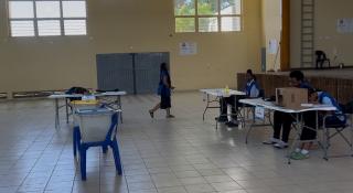 WINDHOEK, 24 November 2025 - Polling officials awaiting voters for the Regional Councils and Local Authorities Elections at the Suiderhof Primary School polling station in the Khomas Region. (Photo by: Justina Shuumbwa) NAMPA