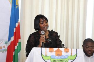 OMUTHIYA, 24 November 2025 - Oshikoto Chief Regional Officer Christella Mwenyo speaking at the launch of the strategic plan and communication strategy on Monday in Omuthiya. (Photo: Contributed) 