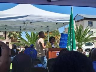 OUTJO, 25 November 2025- Members of the Outjo Residents Association interrupting the mayor of Outjo while she delivered her keynote address at the inauguration of Outjo central park. (Photo: Dalene Kooper) NAMPA 