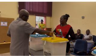 RUNDU, 26 November 2025 - Governor of the Kavango East Region Hamunyera Hambyuka casting his vote. (Photo by: Sawi Hausiku) NAMPA