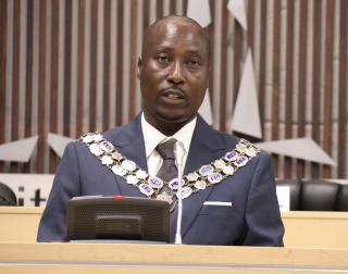 WIDHOEK, 05 December 2025 - Newly elected and sworn-in Mayor of the City of Windhoek, Sakarias Uunona on Friday evening at the council chambers. (Photo by: Mulisa Simiyasa) NAMPA