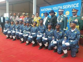 RIETFONTEIN, 12 December 2025 - President Netumbo Nandi-Ndaitwah (in yellow attire) poses with the 11 best performed recruits of the National Youth Service (NYS) at Rietfontein centre near Kombat in the Otjozondjupa Region on Friday afternoon. (Photo by: Mulisa Simiyasa) NAMPA 