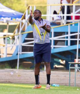 WINDHOEK, 13 December 2025 - UNAM Football Club assistant coach Willem Mwedihanga during Round 12 of the Namibia Premier Football League match against African Stars at the UNAM Stadium. The game ended 1-1 extending UNAM's unbeaten run to 12 matches during the 2025/26 Premier League  Season. (Photo by: Hesron Kapanga) NAMPA