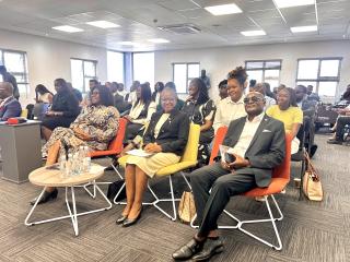 Windhoek, 16 December- Minister of Environment, Forestry and Tourism, Indileni Daniel pictured with the former minister of Environment, Forestry and Tourism, Pohamba Shifeta and the CEO of the Namibia Investment Promotion Board Nangula Uaandja. (Photo by Eba Kandovazu). NAMPA