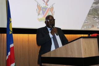 WINDHOEK, 18 December 2025 - Industries, Mines, and Energy Minister Modestus Amutse speaking at the launch of the country's National Energy Compact.

(Photo by Chelva Wells) NAMPA 
