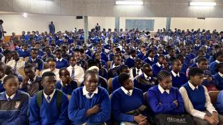 SWAKOPMUND, 16 January 2026 - Learners at the Swakopmund Secondary School being addressed by Information, Communication and Technology Emma Theofelus. (Photo by: Isabel Bento) NAMPA