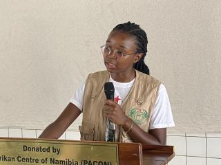 WINDHOEK, 22 January 2026 - The National Union of Namibian Students’s (NANSO) Secretary for Basic and Secondary Education, Lavinia Leonard, speaking at a press conference in Windhoek. (Photo: Edward Tenete) NAMPA