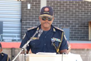 OSHAKATI- 22 January 2026- The Oshana Police Regional Commander Naftal Lungameni Sakaria during his new year address and the launch of operation code named  Ndjadila at the regional headquarters in Oshakati on Thursday. (photo: Ester Hakaala) NAMPA 