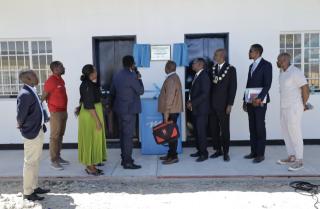 OKAHAO, 23 January 2026 - Okahao Councillor Leonard Shikulo (L) officially inaugurating the eight classrooms donated by MTC and the MVA Fund to Shaanika Nashilongo Secondary School. (Photo: Contributed)