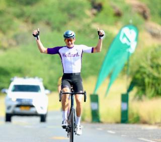 WINDHOEK, 25 January 2026 – Namibia’s endurance rider Drikus Coetzee, celebrating his win during round three of Nedbank Namibia Windhoek Power Pedal (WPP) 3 Döbra Loops. (Photo by: Hesron Kapanga) NAMPA