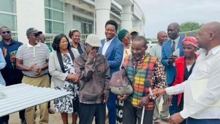 OSHAKATI-29 January 2026- The recipients of the building material worth N. dollars 98 347.80 from the office of the Omusati Regional governor Immanuel Shikongo on Wednesday. (photo: contributed)