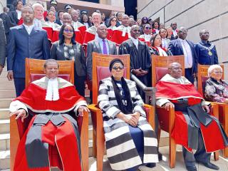 WINDHOEK, 05 February 2026 - President Netumbo Nandi-Ndaitwah pictured with Chief Justice Peter Shivute and judicial officers. (Photo by: Eba Kandovazu) NAMPA