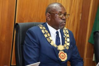 OTJIWARONGO, 04 FEB (NAMPA) - The Otjiwarongo Mayor, Leonard Simushi at the first council meeting on Thursday afternoon at Otjiwarongo. (Photo by: Mulisa Simiyasa) NAMPA