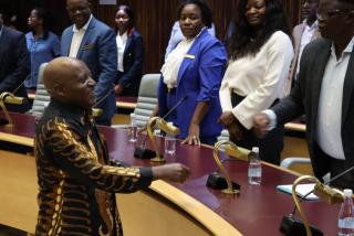 WINDHOEK, 09 FEBRUARY 2026 - Prime Minister Dr. Elijah Tjitunga Ngurare greeting his staff members before the OPM staff meeting in Windhoek on Monday. (Photo by: Uakutura Kambaekua) NAMPA.  