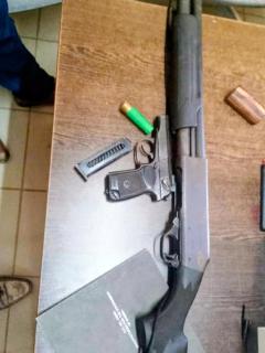 KATIMA MULILO, 09 February 2026 - The recovered stolen shotgun and pistol that were stolen at a homestead in the Kabala village of Impalila Island in the Zambezi Region.

(Photo: Contributed)