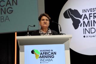 CAPE TOWN, 11 February 2026 - Deputy Minister of Industries, Mines and Energy, Gaudentia Kröhne speaking at the Namibia Country Showcase during the Africa Mining Indaba 2026. (Photo by: Chelva Wells) NAMPA