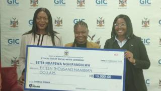 WINDHOEK, 18 FEB 2025 - MICT Minister Emma Theofelus (R) Ethical social media user winner Ester Nghipandulwa (C) and MICT Executive Director Linda Nakale (L) pictured during the award giving of Ethical Social Media ceremony in Windhoek, (Photo: MICT) 