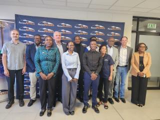WINDHOEK, 20 FEBRUARY 2026 - Scholarship beneficiaries pose for a photo with representatives of Petrofund and Reconnaissance Energy Namibia during a send-off ceremony in Windhoek. (Photo by: Molly Weyulu) NAMPA 