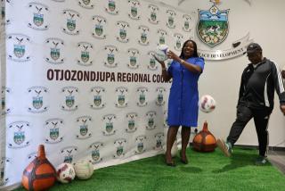 OTJIWARONGO, 24 February 2024 - At the official launch of the 2026 Otjozondjupa Governor's Cup at Otjiwarongo on Tuesday morning are the Otavi Mayor, Laina Kondila (L) and Otjozondjupa Governor John //Khamuseb. (Photo by: Mulisa Simiyasa) NAMPA