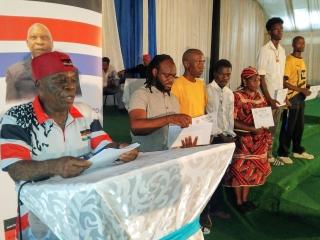 KATIMA MULILO, 01 March 2026 - National Democratic Party (NDP) President Martin Lukato Lukato speaking at the party' celebratory event in Katima Mulilo on Sunday.
(Photo: Michael Mutonga Liswaniso) NAMPA
