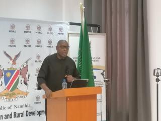 OTJIWARONGO, 02 March 2026 - The Minister of Urban and Rural Development, James Sankwasa speaks at a week-long induction training workshop for the regional and local authority councillors, chief regional officers and chief executive officers from the Otjozondjupa and Khomas regions, on Monday morning at Otjiwarongo. (Photo by: Mulisa Simiyasa) NAMPA 