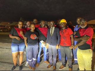 WINDHOEK, 03 MARCH- Justice and Labor Relations Minister Wise Fillemon Immanuel pictured with NORED management and Mine Workers Union. (Photo contributed). NAMPA