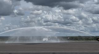 WINDHOEK, 03 March 2026 -  Proflight Zambia’s airplane arriving in Windhoek for the inauguration. (Photo: by Justina Shuumbwa) NAMPA