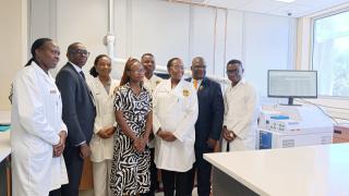 WINDHOEK, 06 March 2026 - Team Wood Identification and Screening Centre (WISC) scientists and NAMRA officials next to the WISC machine.(Photo by: Ali Negumbo)NAMPA