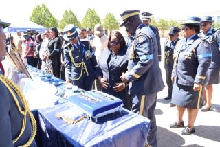 WINDHOEK,  07 March 2026 - Minister of Home Affairs, Immigration, Safety and Security Lucia Iipumbu with Police Inspector General Joseph Shikongo during the INTERPOL Blue Day (Photo: Andreas Thomas) NAMPA