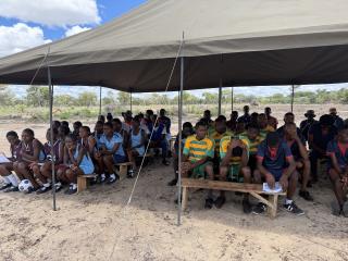 NCAMAGORO, 12 March 2026- Sports teams at the official groundbreaking ceremony for a new basic sports facility at Ncamagoro Village, Ncamagoro Constituency in the Kavango West Region on Wednesday.

(Photo: Lylie Joel)
NAMPA
